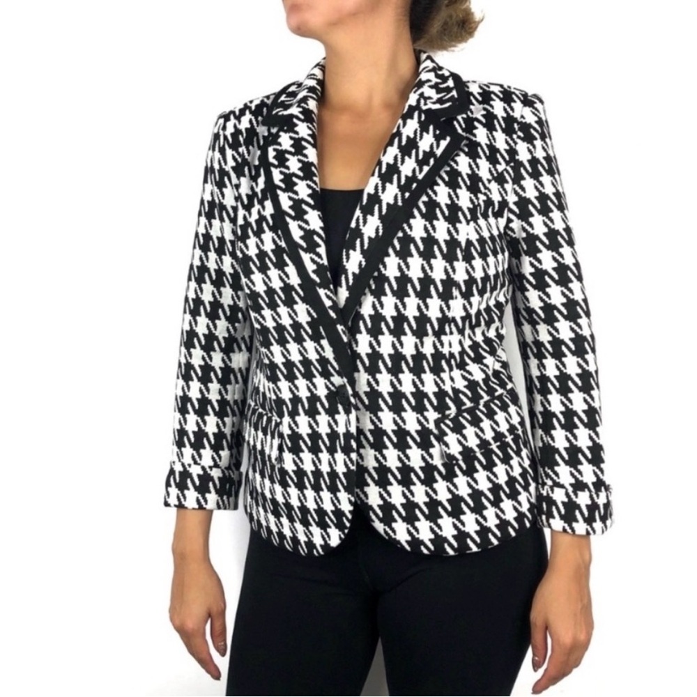 Catherine Malandrino Houndstooth plaid Blazer jacket Black White SMALL NEW - Picture 2 of 11